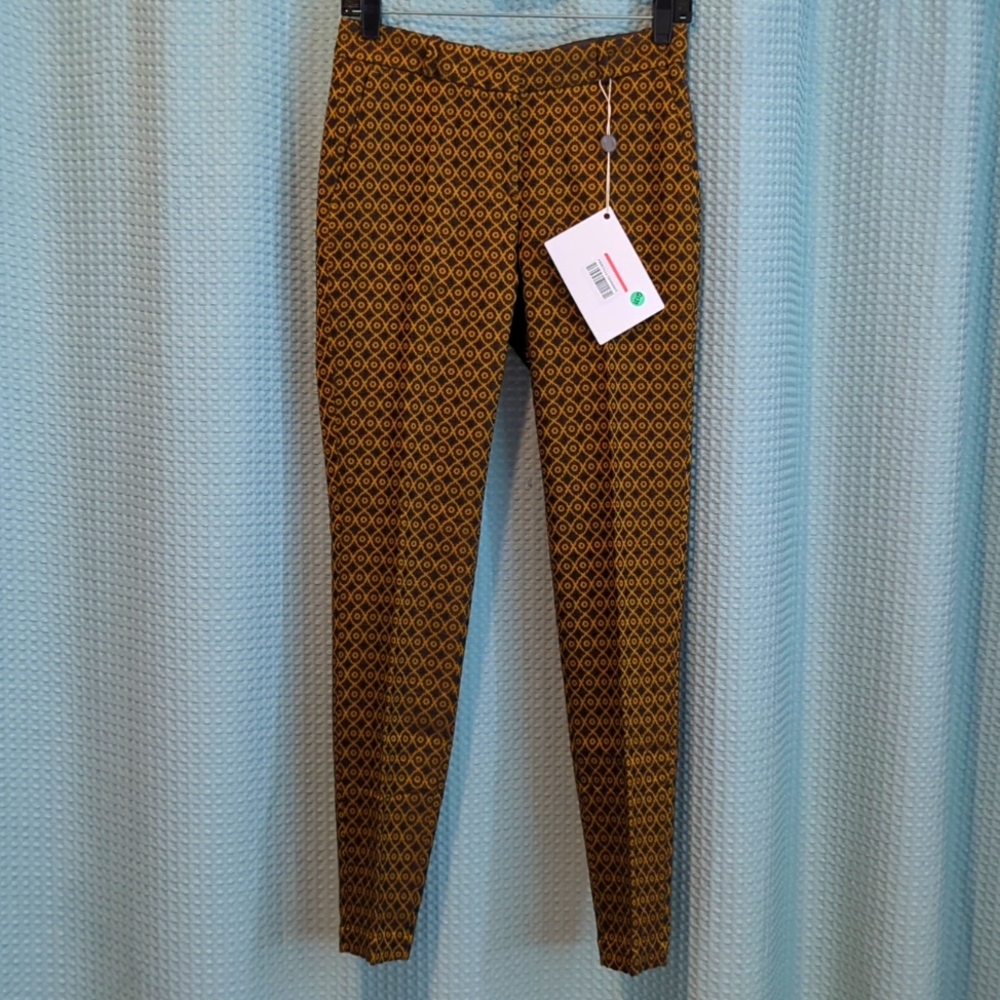 NWT Sz 26 black and bronze jacquard trousers - Picture 2 of 11